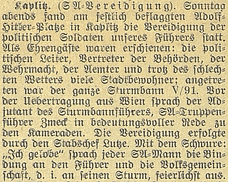 V roce 1939 řečnil v Kaplici již jako nacistický funkcionář